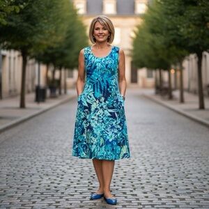 Blue Floral Pattern Dress Size 14